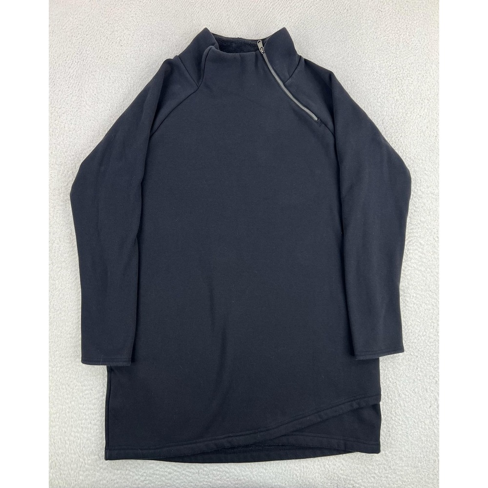 Athleta Cozy Karma Sweatshirt Dress Womens XL Black Asym Hem Mock Neck 383427